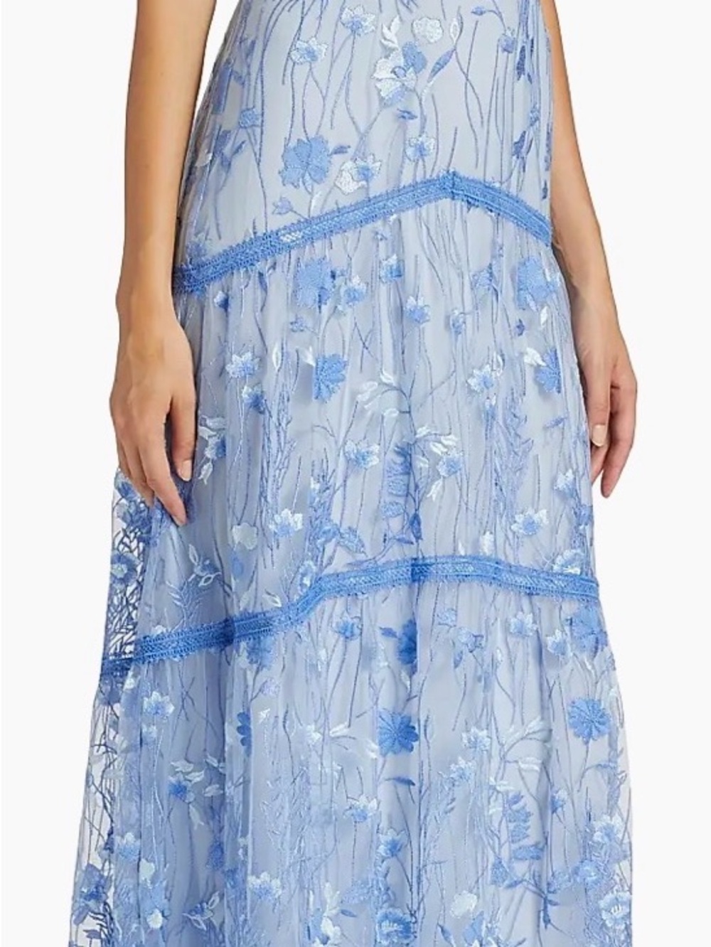 NWT Monique Lhuillier Pale Blue Embroidered Lace Tiered Maxi Dress | Size 10 - Picture 2 of 7
